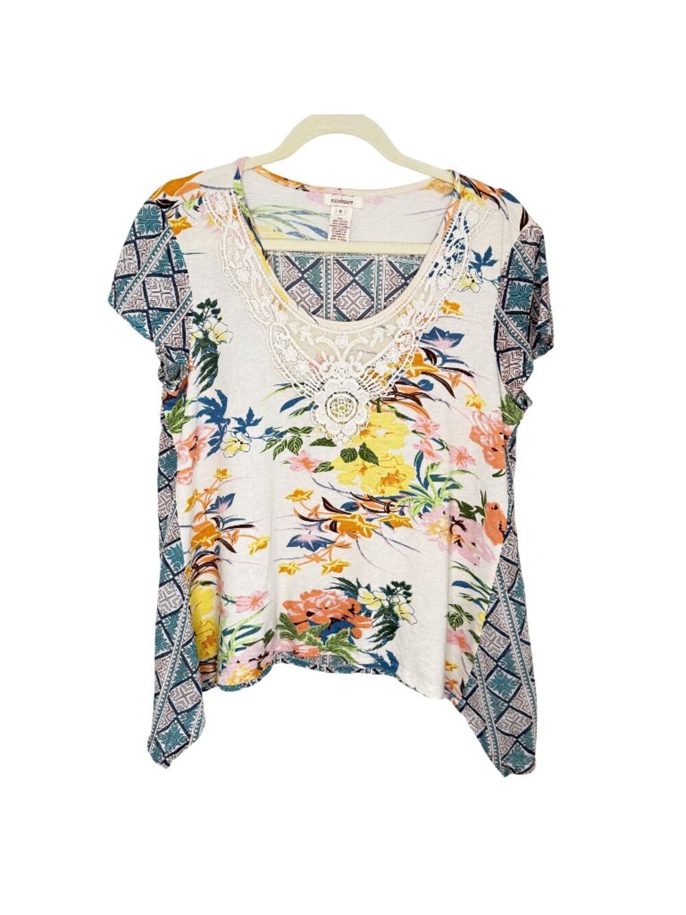 Sundance Floral & Geometric Print Top, S - Picture 1 of 7